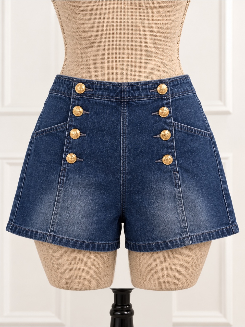 SHEIN High Waist Sailor Button Denim Shorts Women’s Size 28